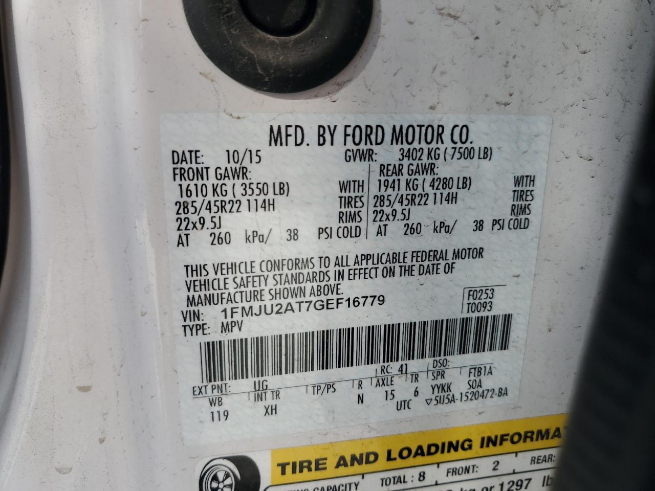 2016 Ford Expedition Limited VIN: 1FMJU2AT7GEF16779 Lot: 86175715