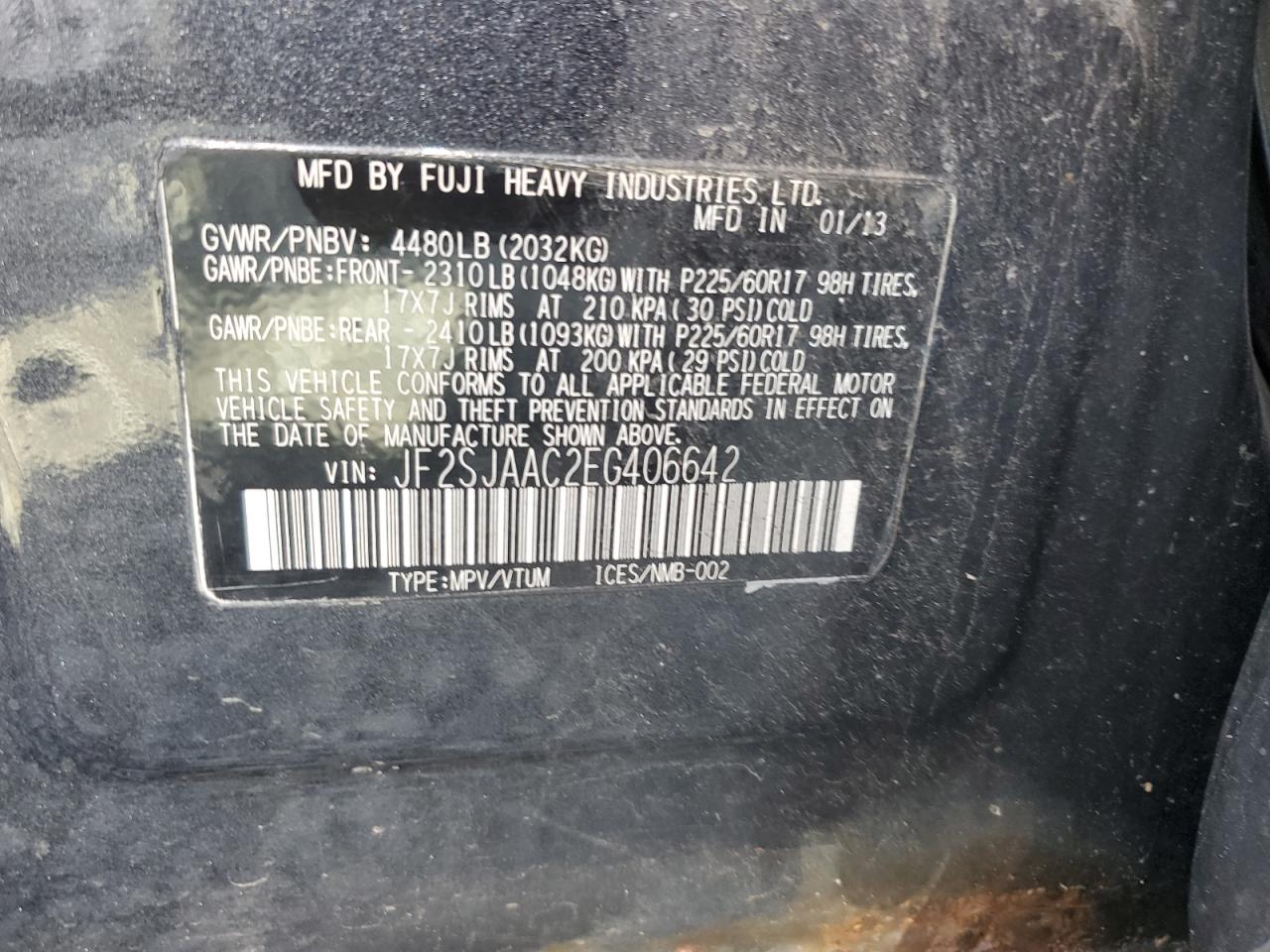 2014 Subaru Forester 2.5I VIN: JF2SJAAC2EG406642 Lot: 85716465