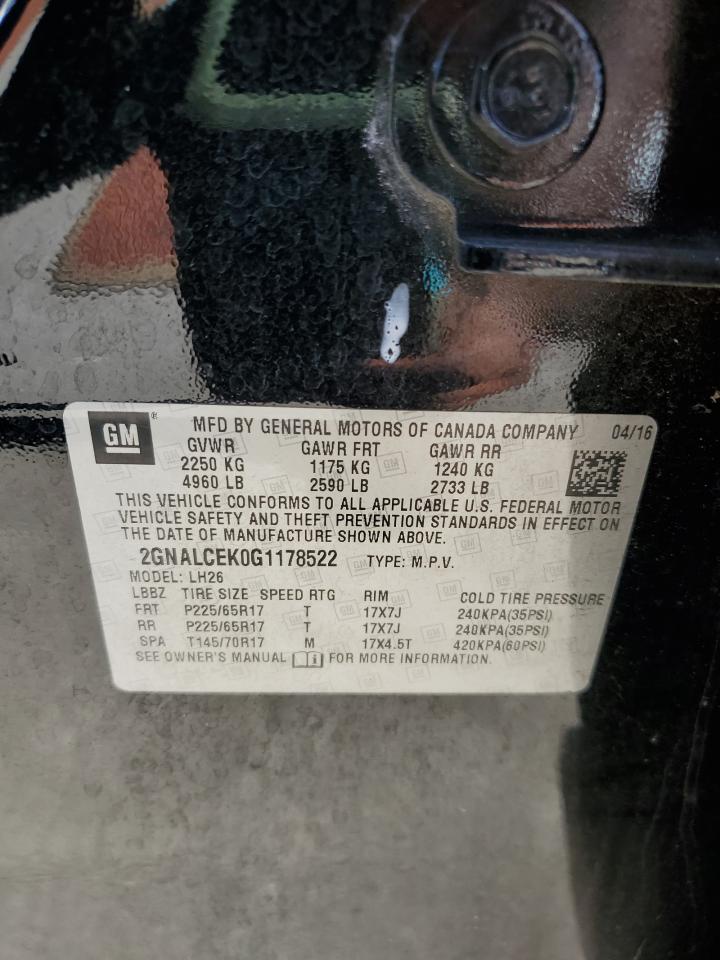 2016 Chevrolet Equinox Lt VIN: 2GNALCEK0G1178522 Lot: 86701485
