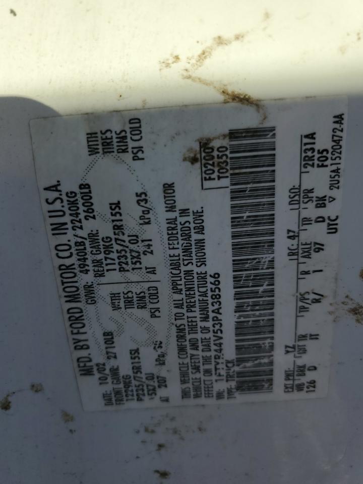 2003 Ford Ranger Super Cab VIN: 1FTYR44V53PA38566 Lot: 86248845