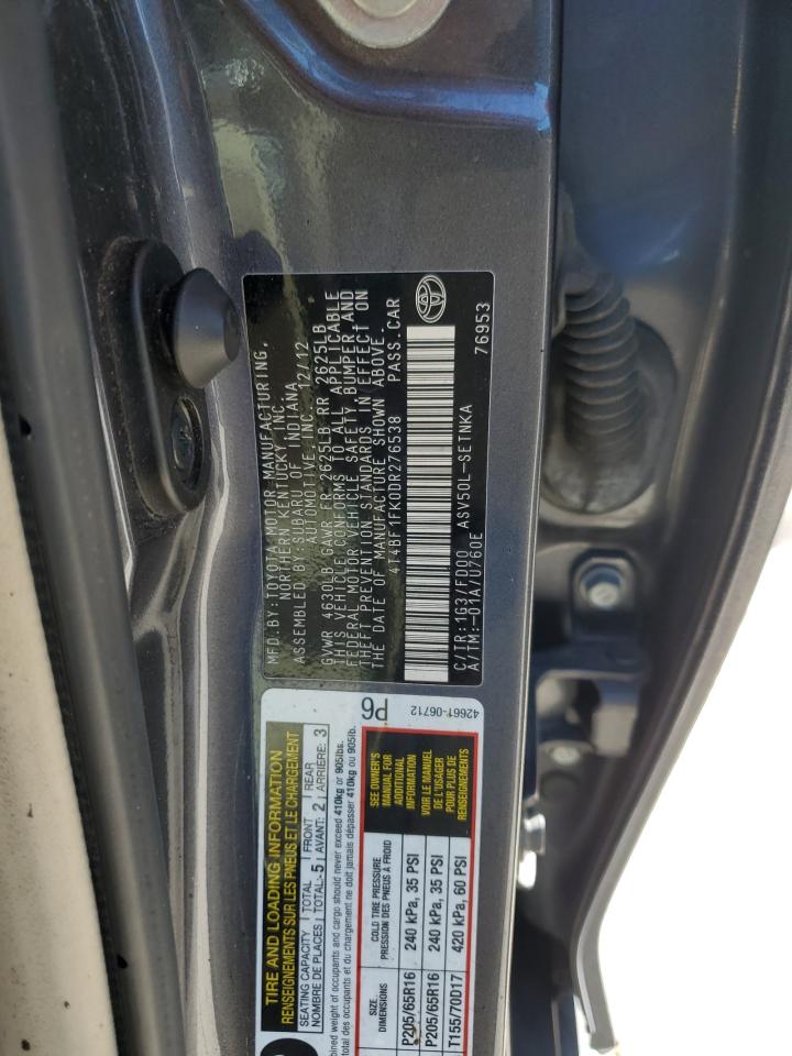 2013 Toyota Camry L VIN: 4T4BF1FK0DR276538 Lot: 82181465