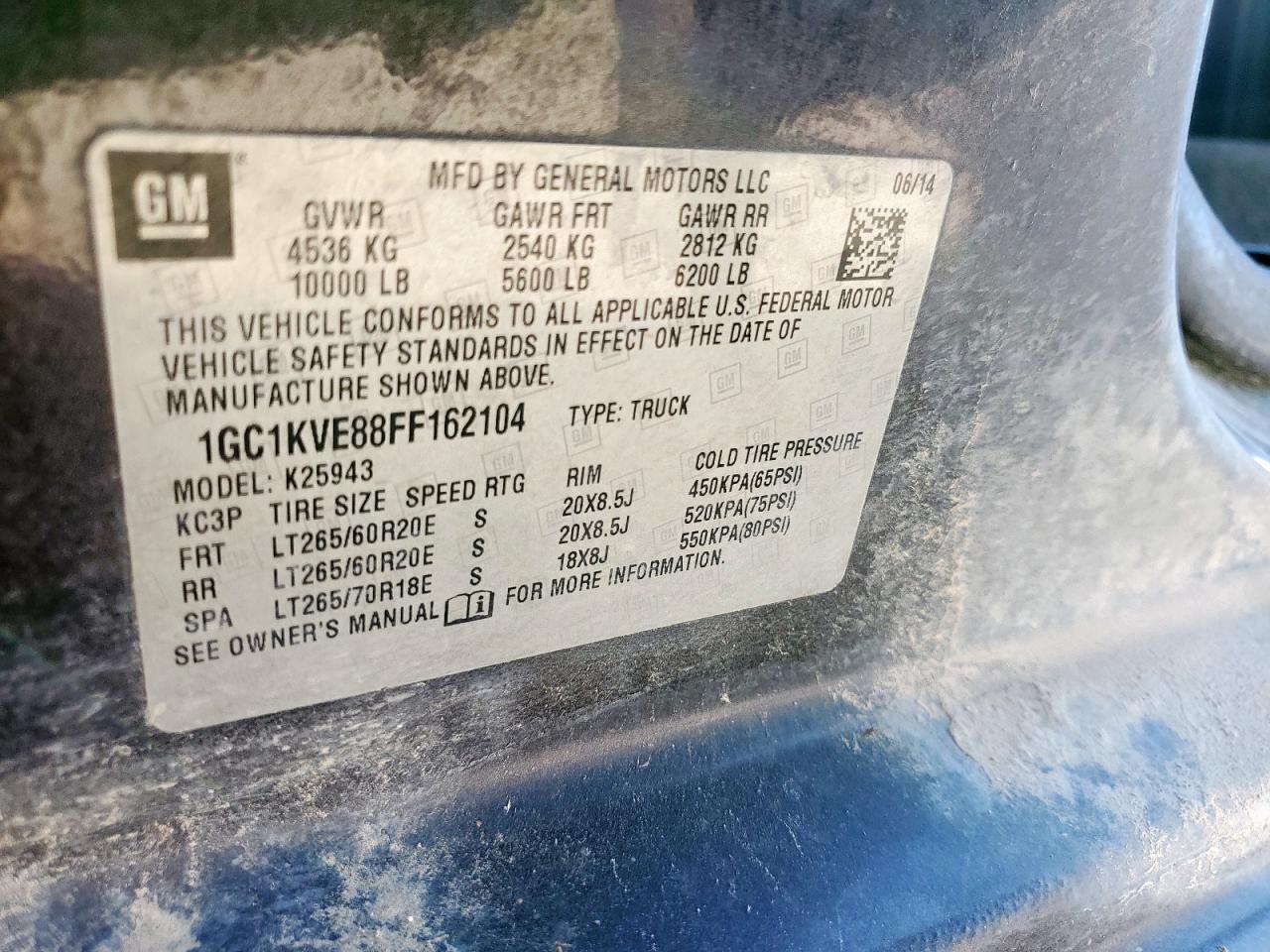 2015 Chevrolet Silverado K2500 Heavy Duty Lt VIN: 1GC1KVE88FF162104 Lot: 86138115