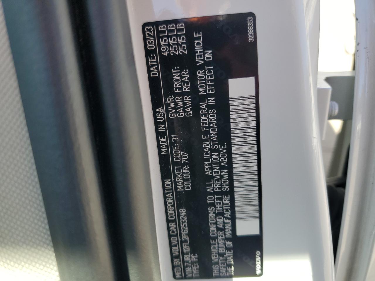 2023 Volvo S60 Plus VIN: 7JRL12FL2PG253248 Lot: 86645845