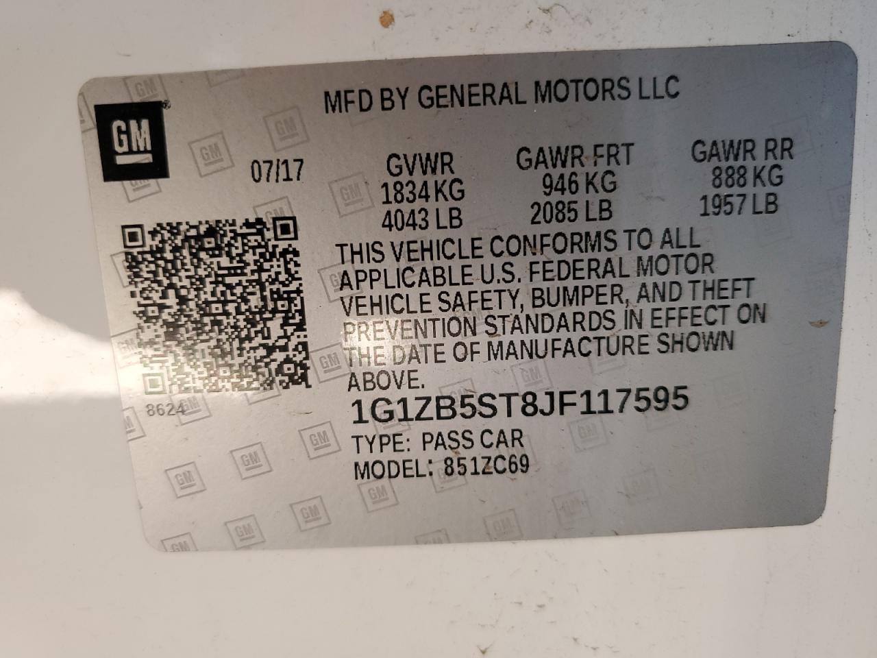 2018 Chevrolet Malibu Ls VIN: 1G1ZB5ST8JF117595 Lot: 86304485
