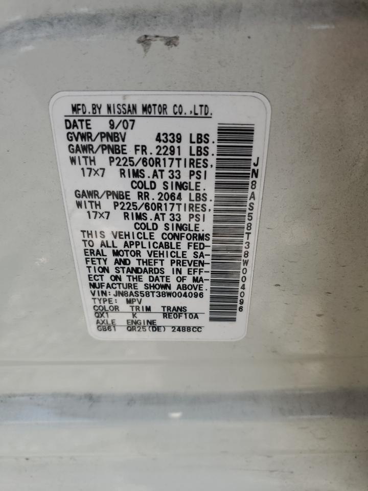 2008 Nissan Rogue S VIN: JN8AS58T38W004096 Lot: 82371775