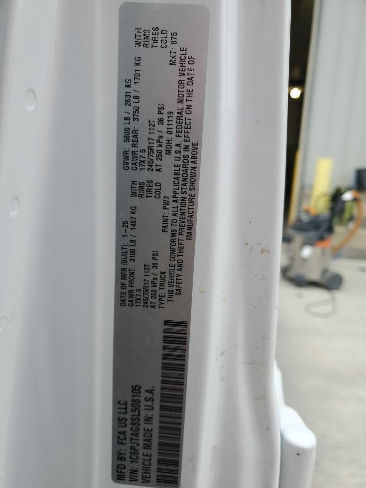 2025 Jeep Gladiator Sport VIN: 1C6PJTAG8SL508105 Lot: 89660125