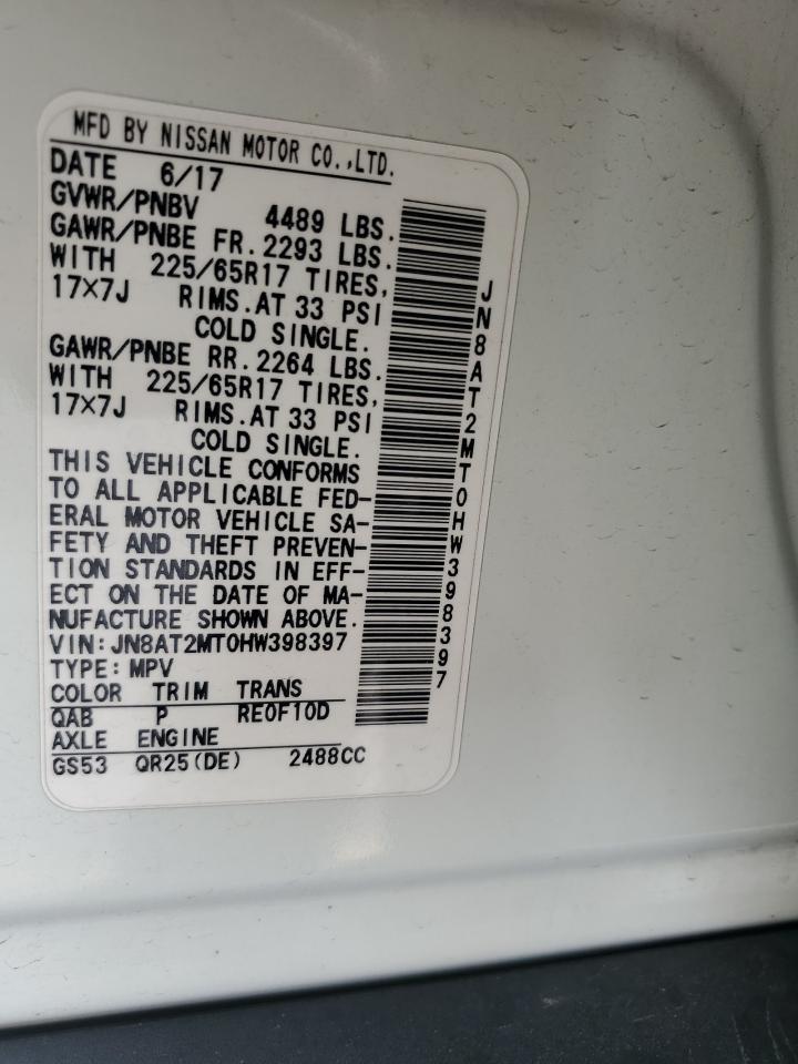 2017 Nissan Rogue S VIN: JN8AT2MT0HW398397 Lot: 85764745