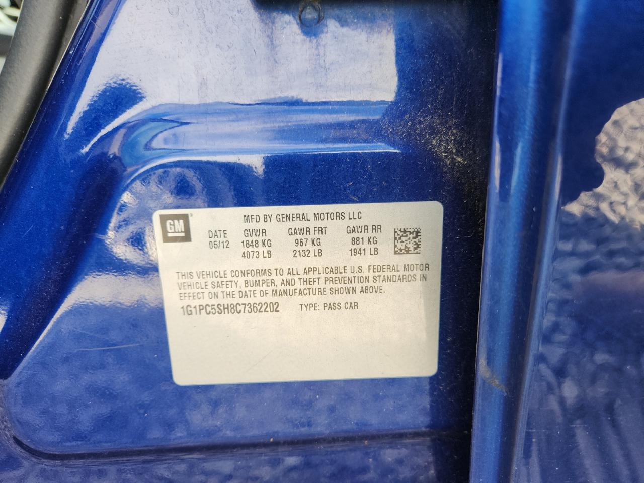 2012 Chevrolet Cruze Ls VIN: 1G1PC5SH8C7362202 Lot: 85819015