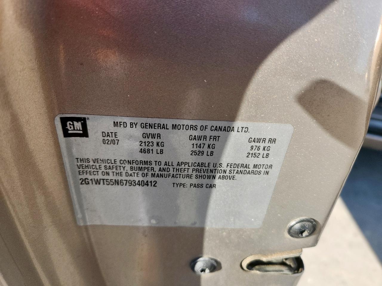 2007 Chevrolet Impala Lt VIN: 2G1WT55N679340412 Lot: 85681215