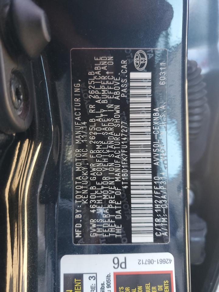 2015 Toyota Camry Hybrid VIN: 4T1BD1FK7FU147277 Lot: 82391685