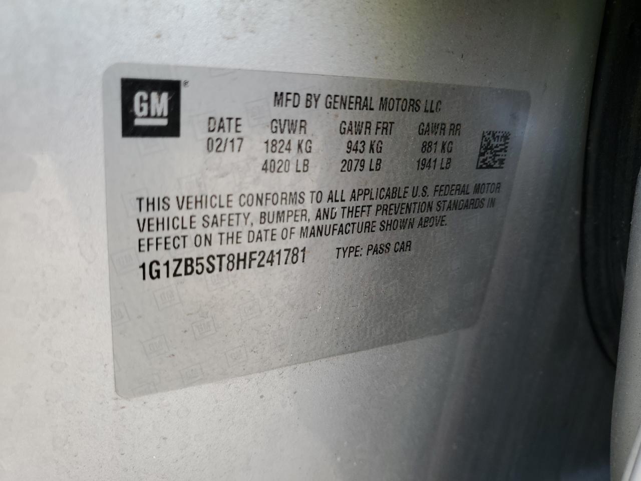 2017 Chevrolet Malibu Ls VIN: 1G1ZB5ST8HF241781 Lot: 85190935