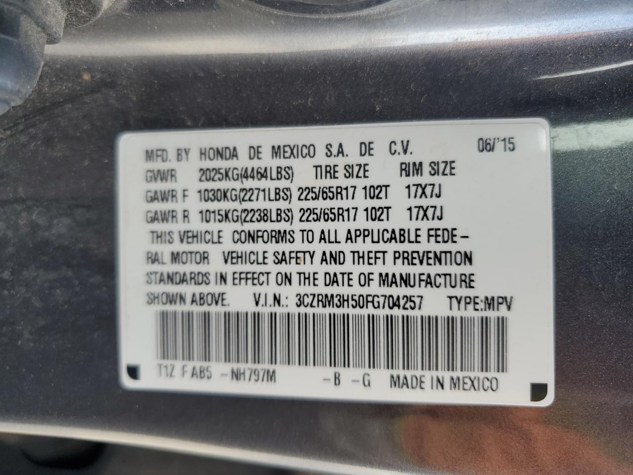 2015 Honda Cr-V Ex VIN: 3CZRM3H50FG704257 Lot: 87124135
