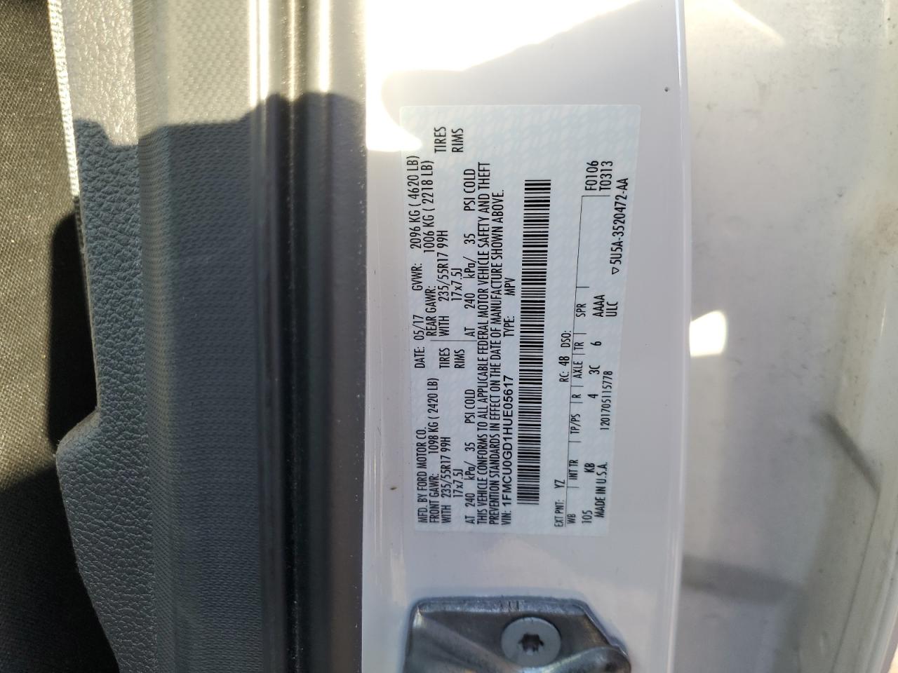 2017 Ford Escape Se VIN: 1FMCU0GD1HUE05617 Lot: 85743835