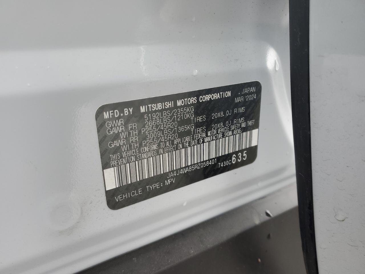 2024 Mitsubishi Outlander Sel VIN: JA4J4WA85RZ058401 Lot: 90582185