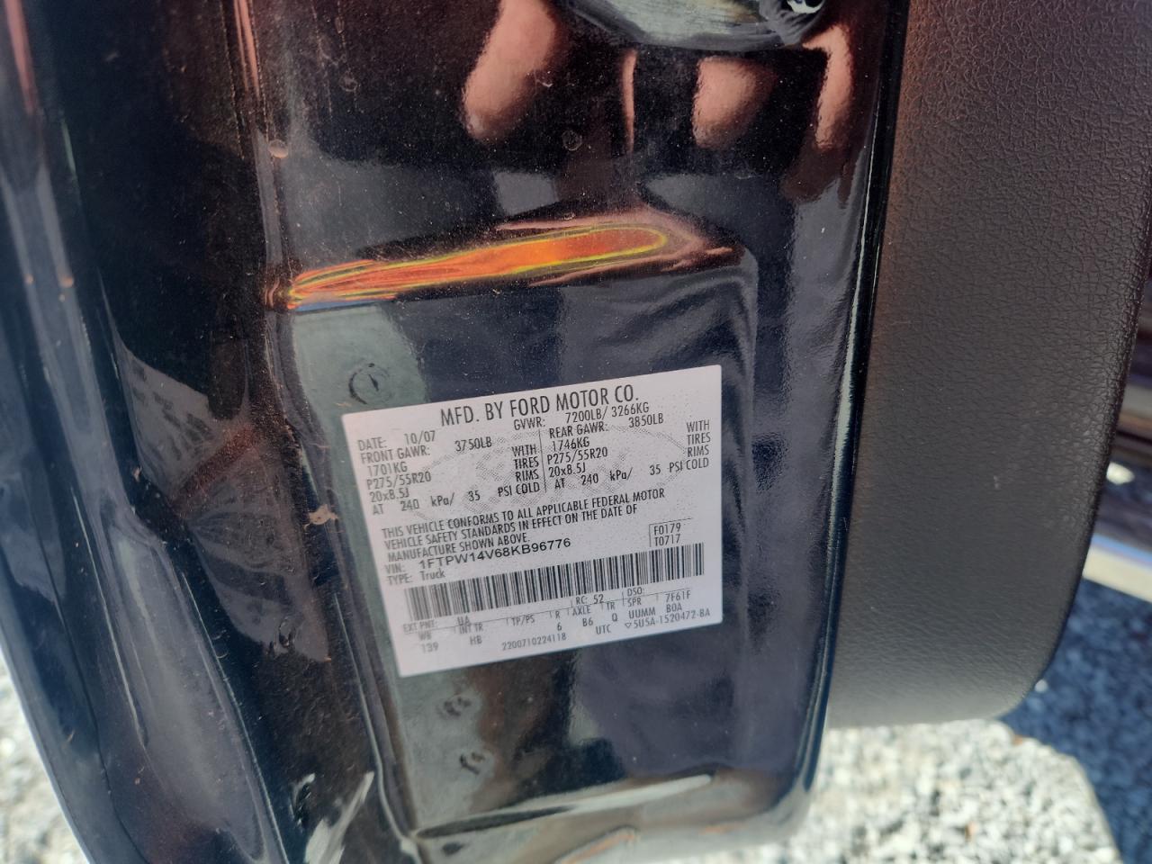 2008 Ford F150 Supercrew VIN: 1FTPW14V68KB96776 Lot: 82552425