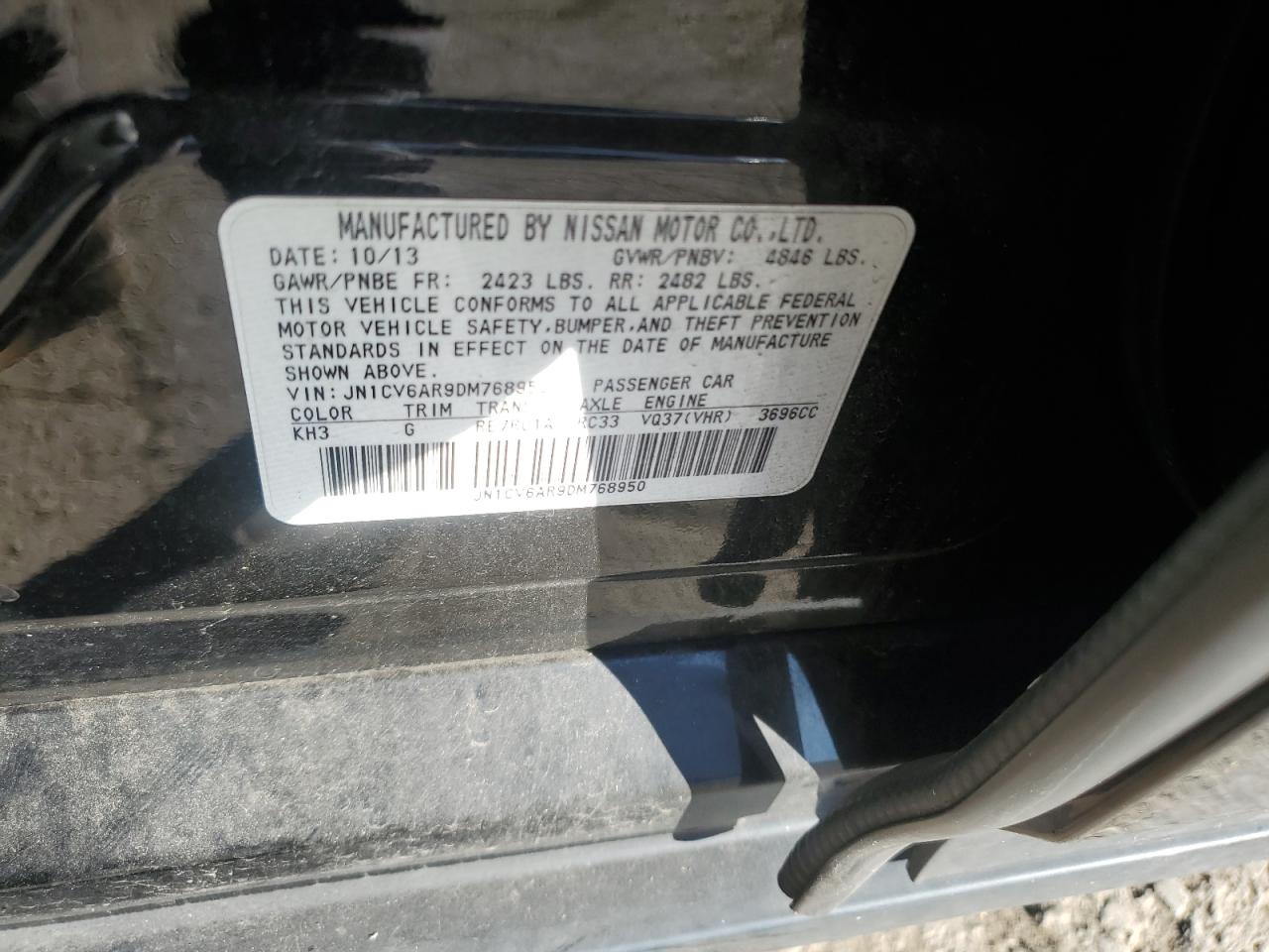 2013 Infiniti G37 VIN: JN1CV6AR9DM768950 Lot: 85749225