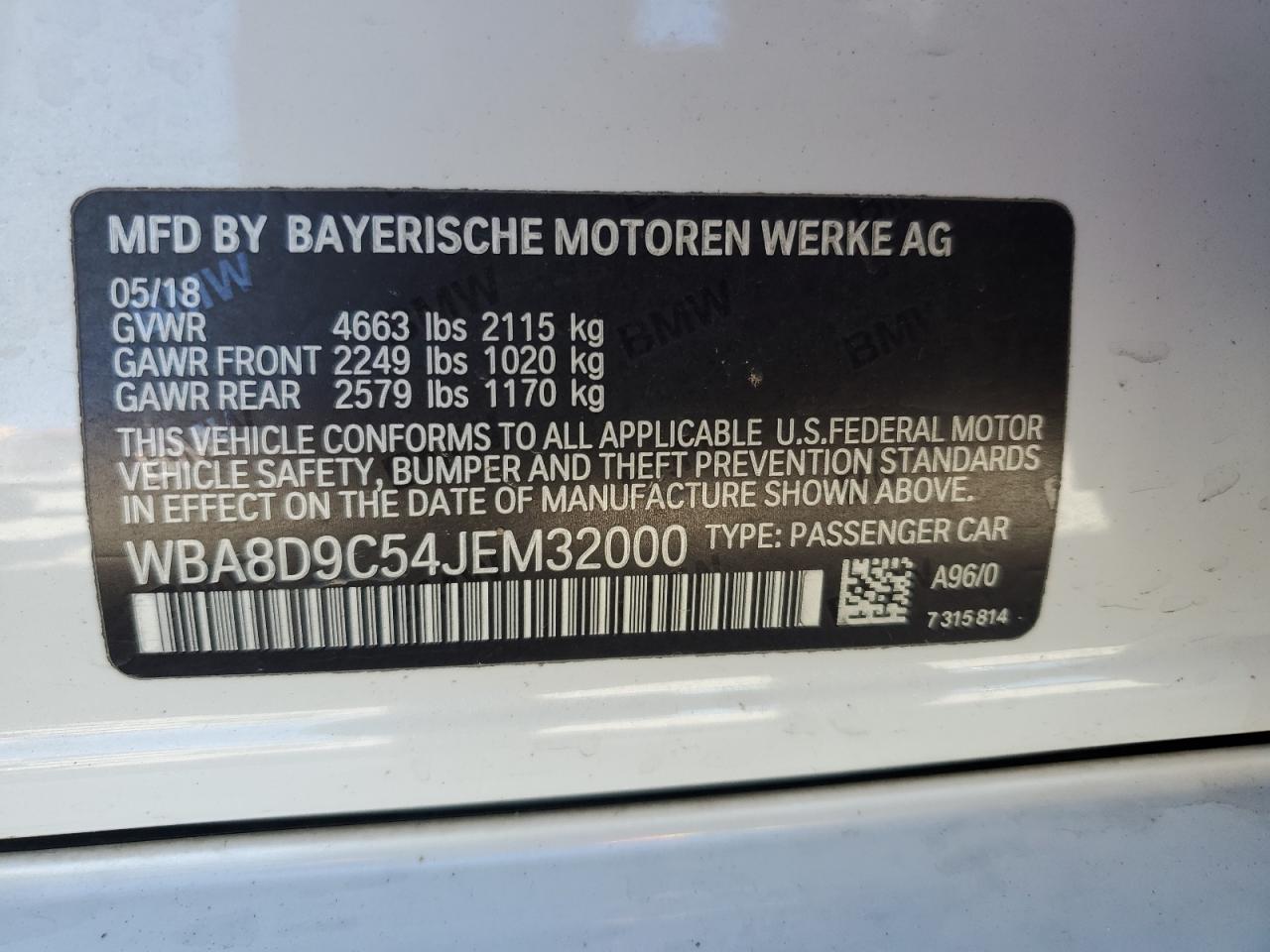 2018 BMW 330 Xi VIN: WBA8D9C54JEM32000 Lot: 85839215