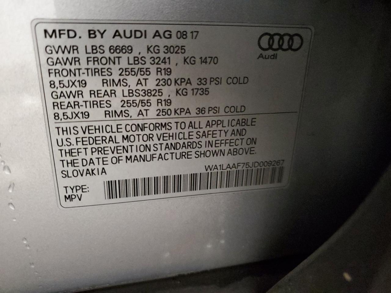 2018 Audi Q7 Premium Plus VIN: WA1LAAF75JD009267 Lot: 86421055