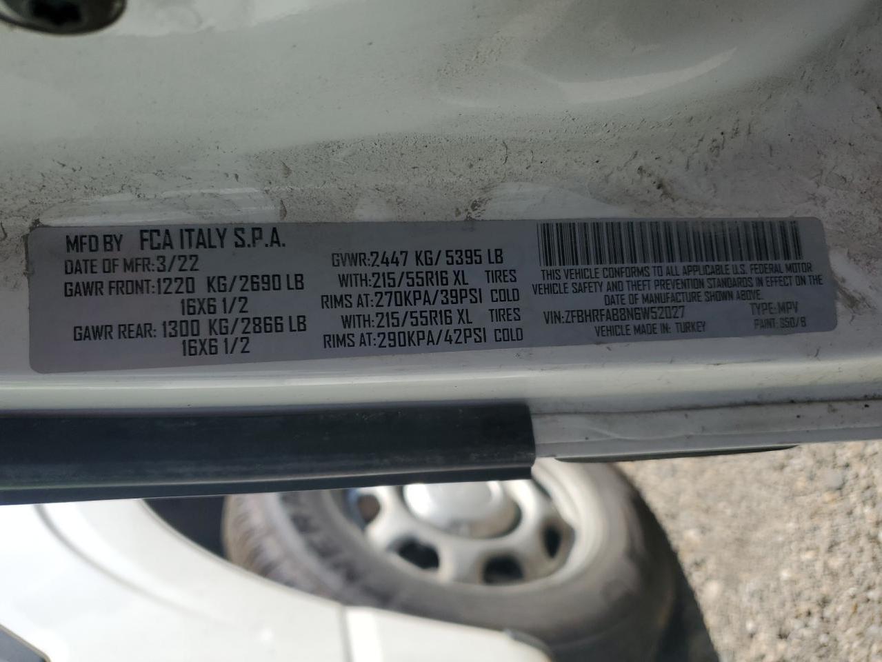 2022 Ram Promaster City Tradesman VIN: ZFBHRFAB8N6W52027 Lot: 80664975