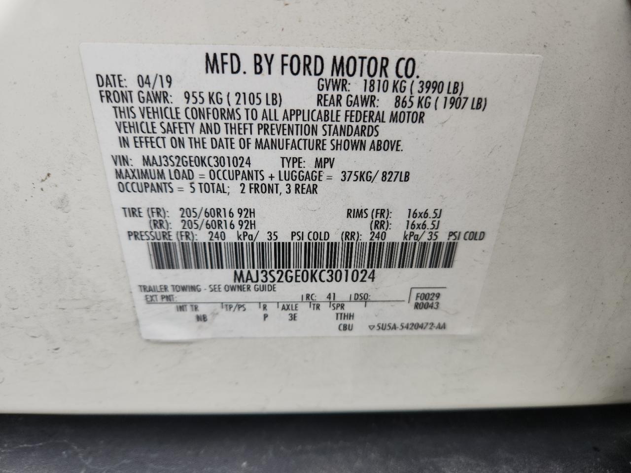2019 Ford Ecosport Se VIN: MAJ3S2GE0KC301024 Lot: 86171365