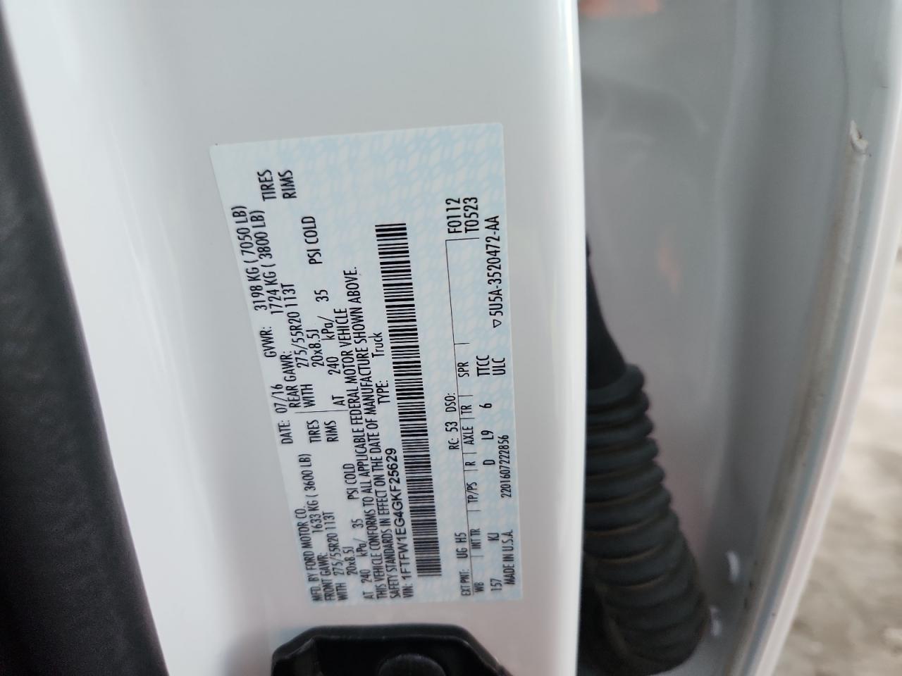 2016 Ford F150 Supercrew VIN: 1FTFW1EG4GKF25629 Lot: 85927955