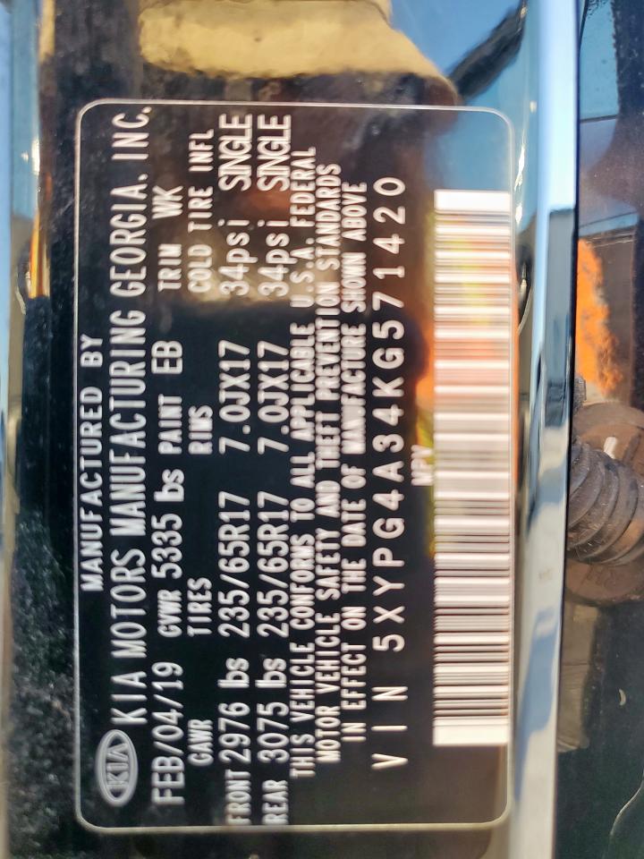 2019 Kia Sorento L VIN: 5XYPG4A34KG571420 Lot: 85507695