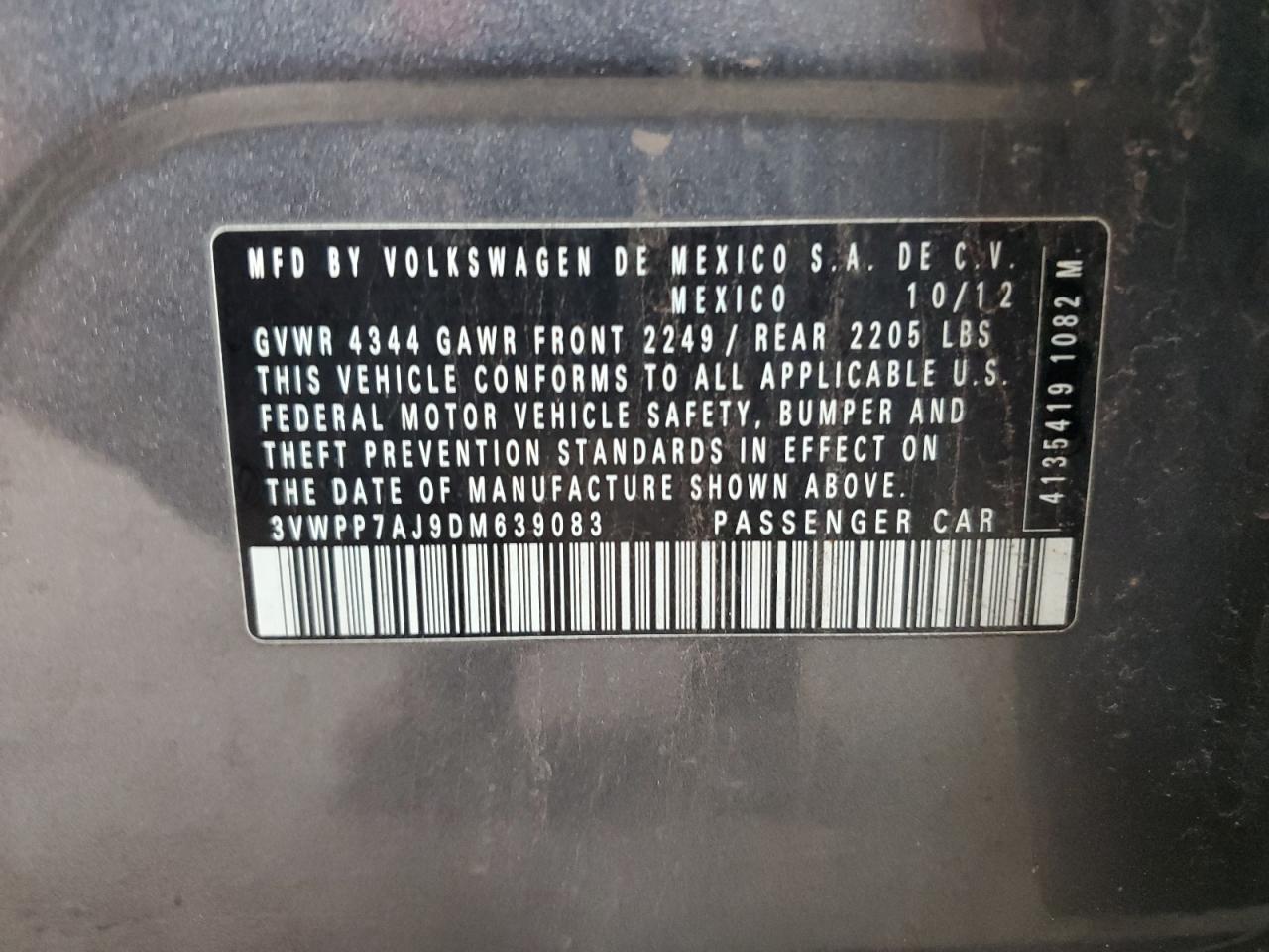 2013 Volkswagen Jetta S VIN: 3VWPP7AJ9DM639083 Lot: 81963665