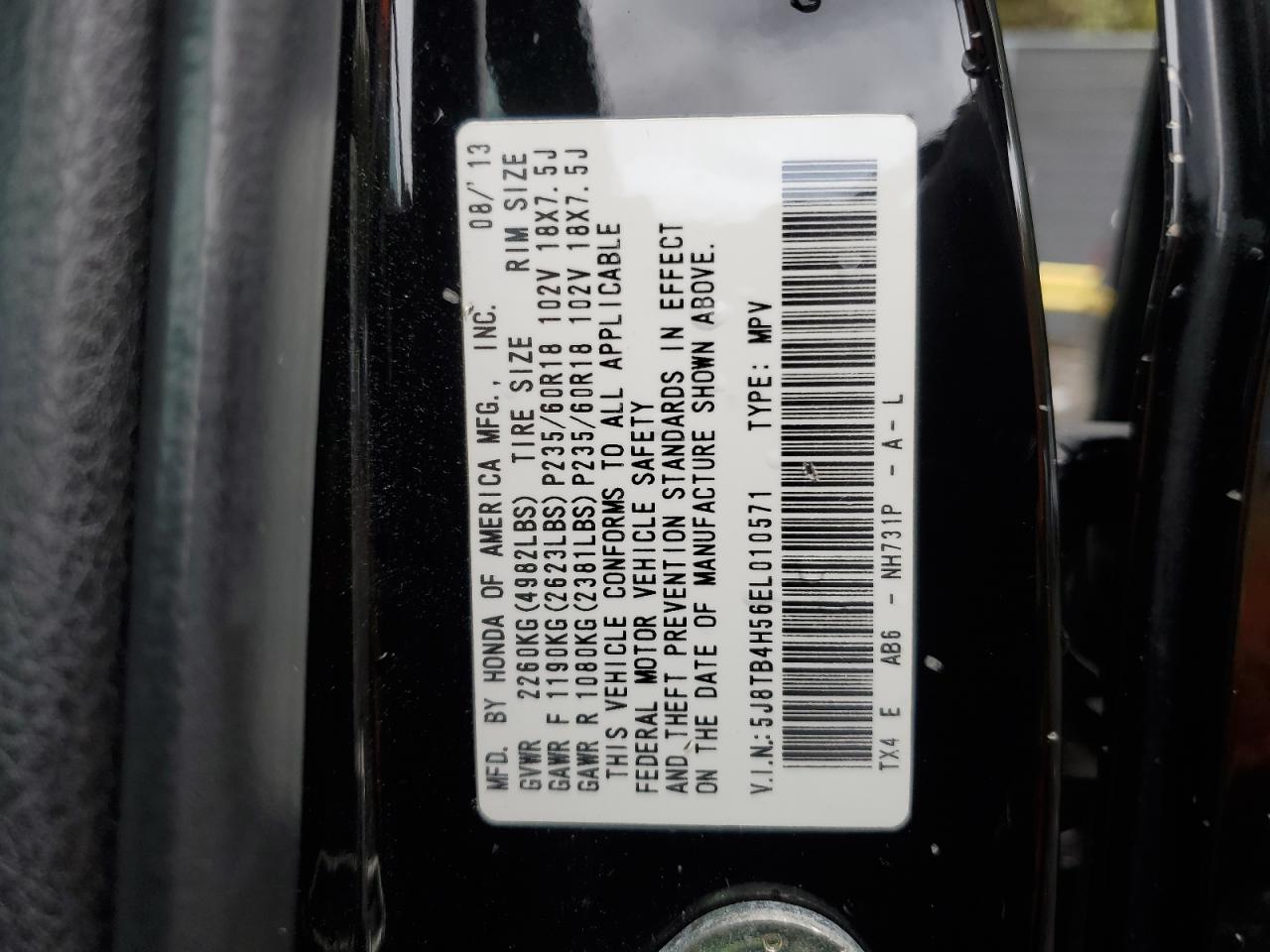 2014 Acura Rdx Technology VIN: 5J8TB4H56EL010571 Lot: 85380205