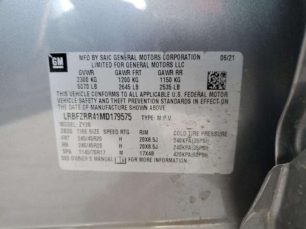 2021 Buick Envision Avenir VIN: LRBFZRR41MD179575 Lot: 85383335