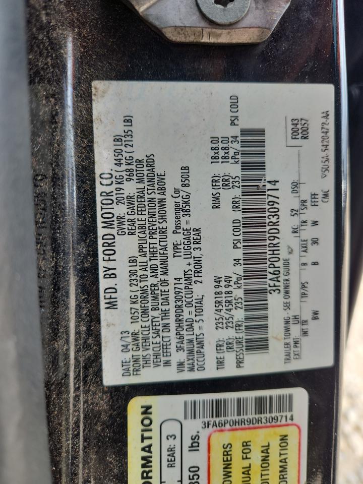 2013 Ford Fusion Se VIN: 3FA6P0HR9DR309714 Lot: 82419905