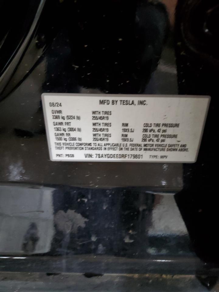 2024 Tesla Model Y VIN: 7SAYGDEE0RF179801 Lot: 87222545