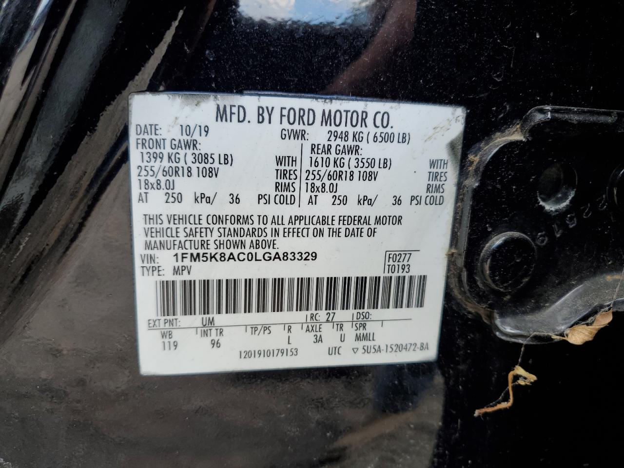 2020 Ford Explorer Police Interceptor VIN: 1FM5K8AC0LGA83329 Lot: 85072255