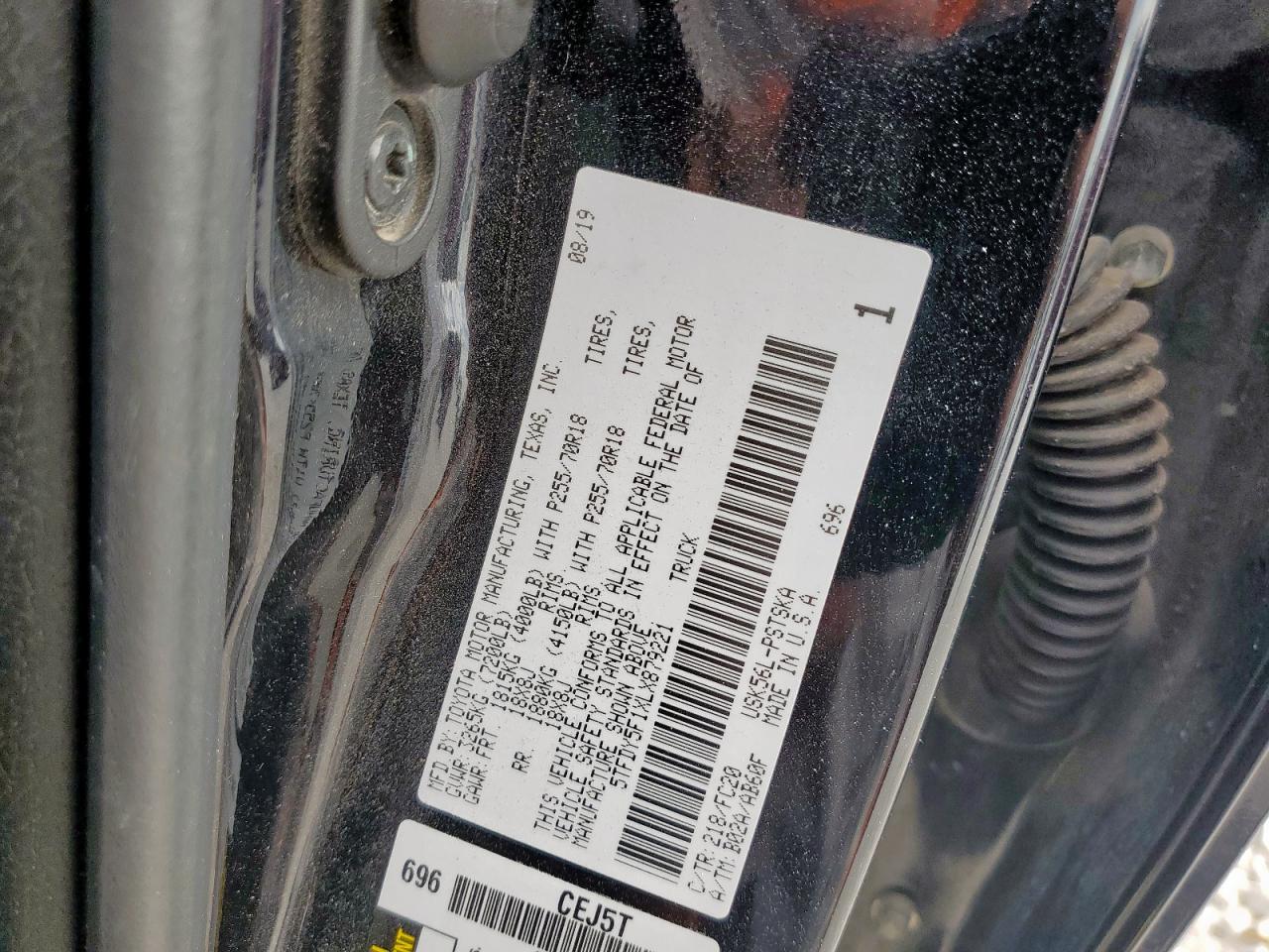 2020 Toyota Tundra Crewmax Sr5 VIN: 5TFDY5F1XLX879221 Lot: 85496765