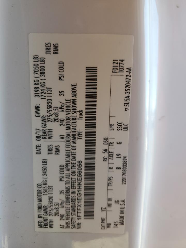 2017 Ford F150 Super Cab VIN: 1FTFX1EG1HKE56056 Lot: 85377705