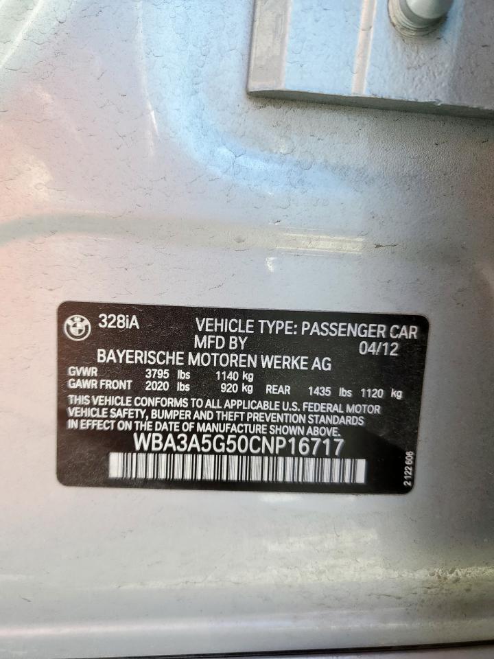2012 BMW 328 I VIN: WBA3A5G50CNP16717 Lot: 82422635