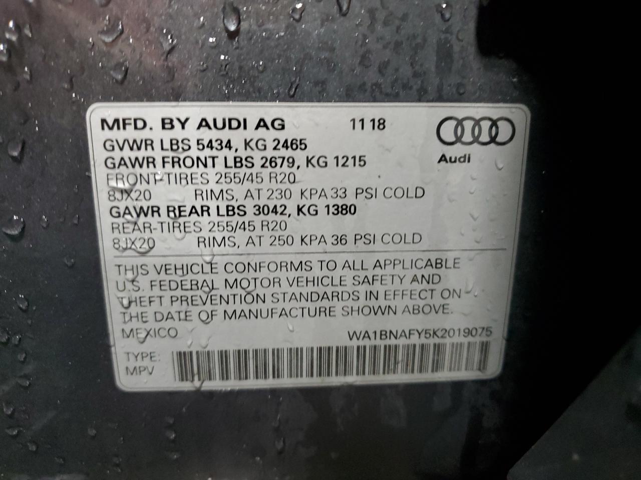 2019 Audi Q5 Premium Plus VIN: WA1BNAFY5K2019075 Lot: 85735215