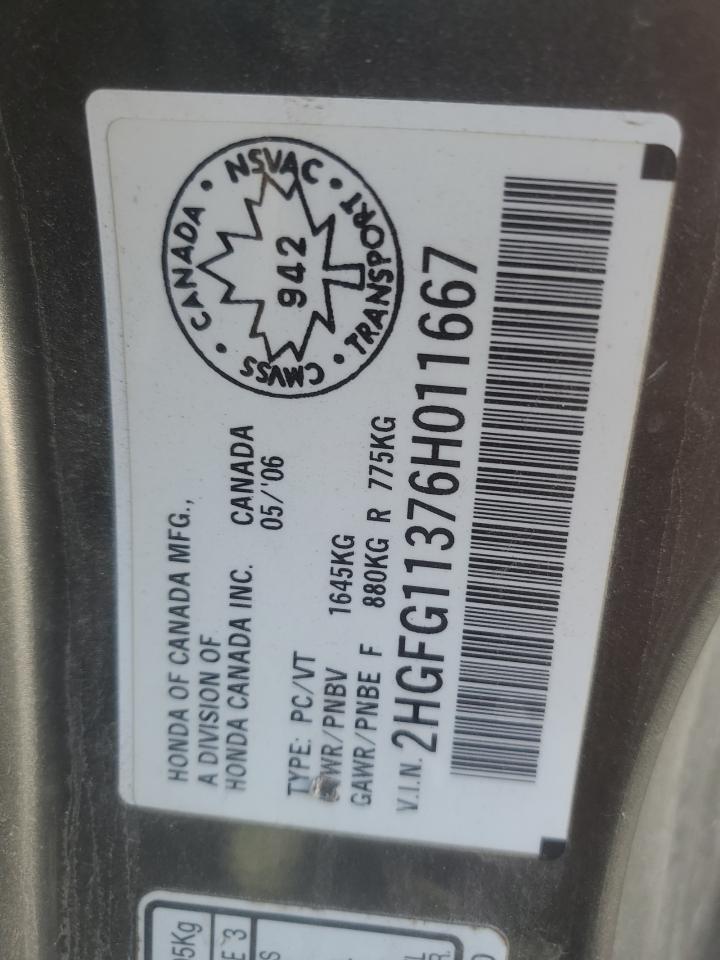 2006 Honda Civic Dx Vp VIN: 2HGFG11376H011667 Lot: 85516235