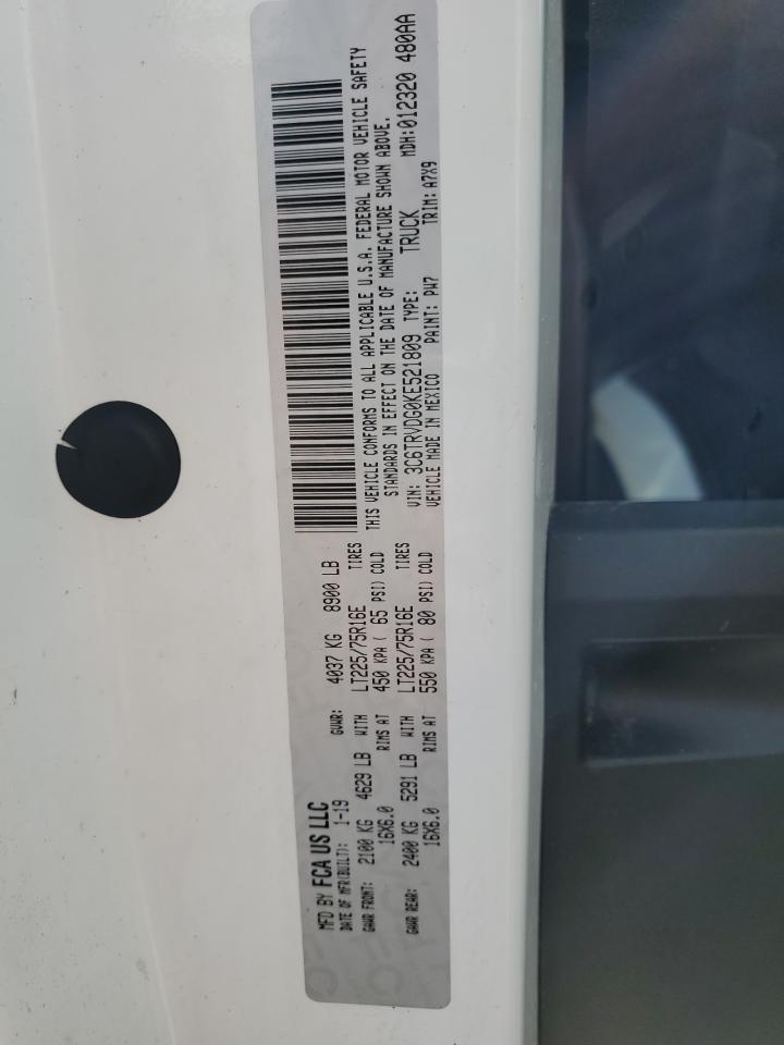 2019 Ram Promaster 2500 2500 High VIN: 3C6TRVDG0KE521809 Lot: 84893685