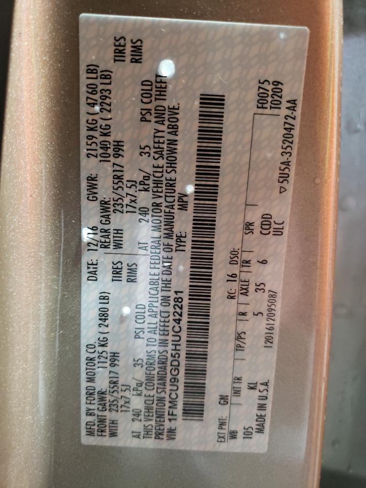 2017 Ford Escape Se VIN: 1FMCU9GD5HUC42281 Lot: 84968395