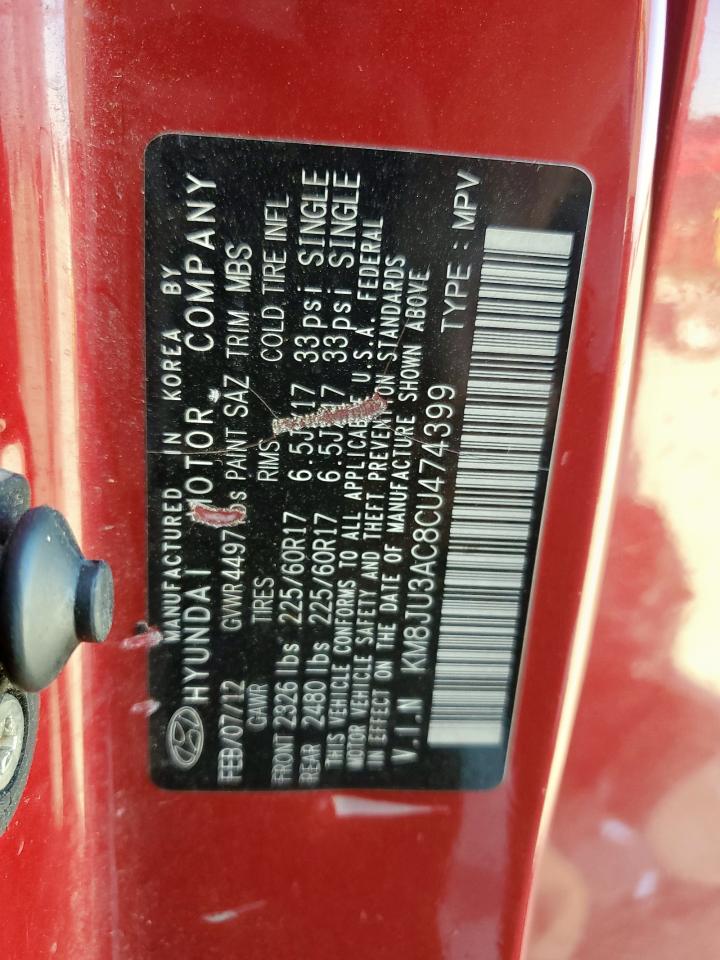 2012 Hyundai Tucson Gls VIN: KM8JU3AC8CU474399 Lot: 85719565