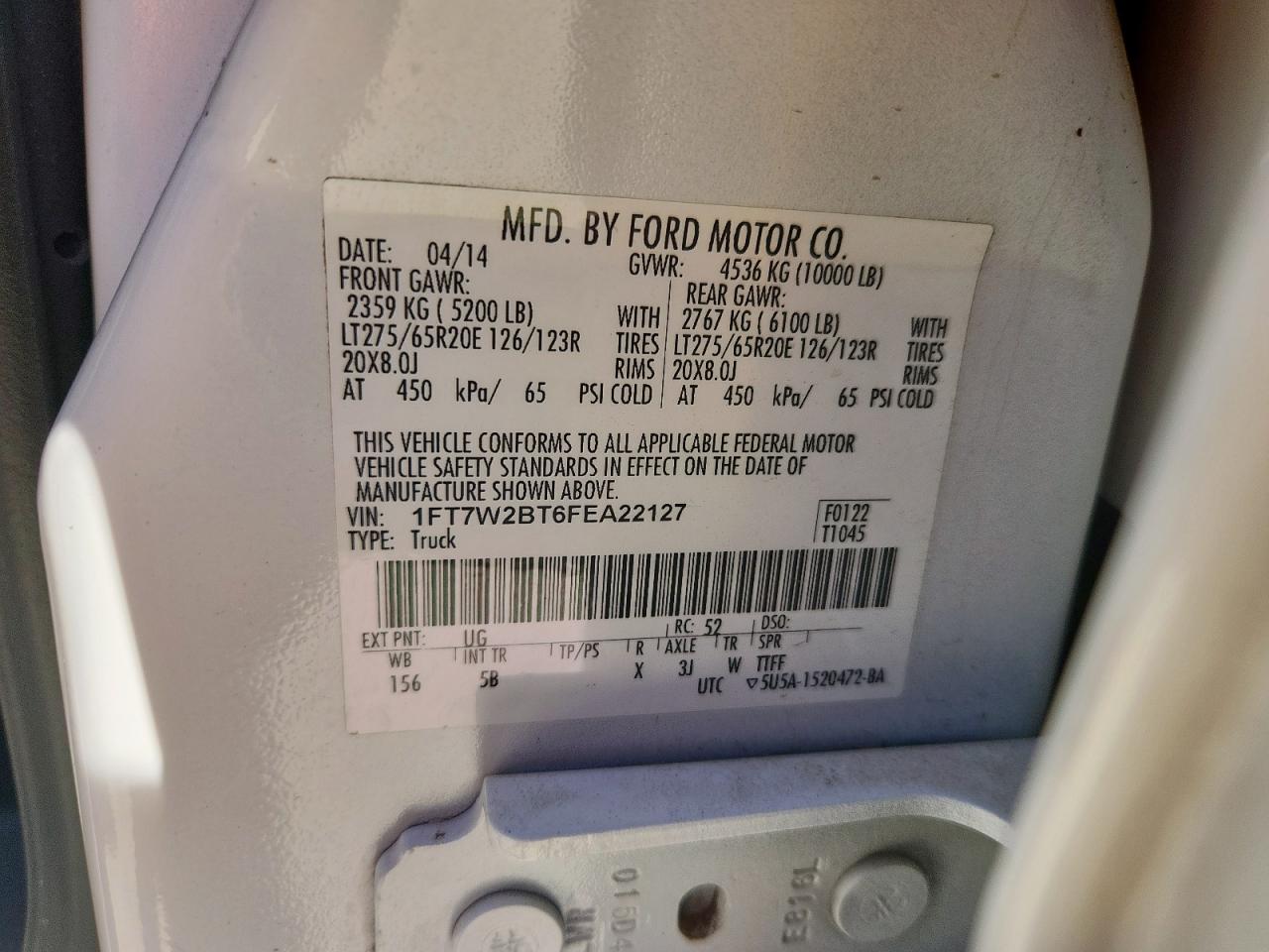 2015 Ford F250 Super Duty VIN: 1FT7W2BT6FEA22127 Lot: 90316245