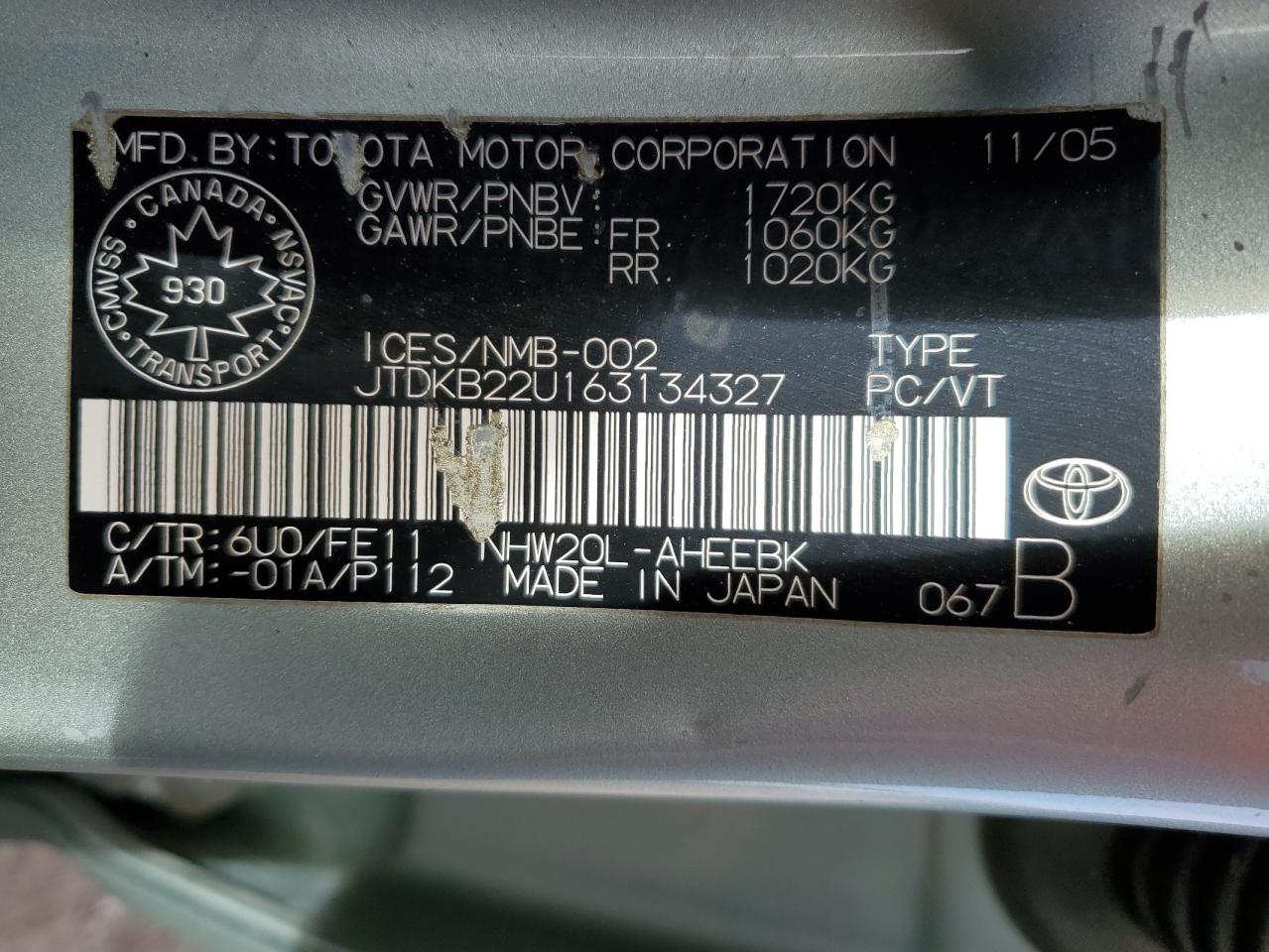 2006 Toyota Prius VIN: JTDKB22U163134327 Lot: 85351825