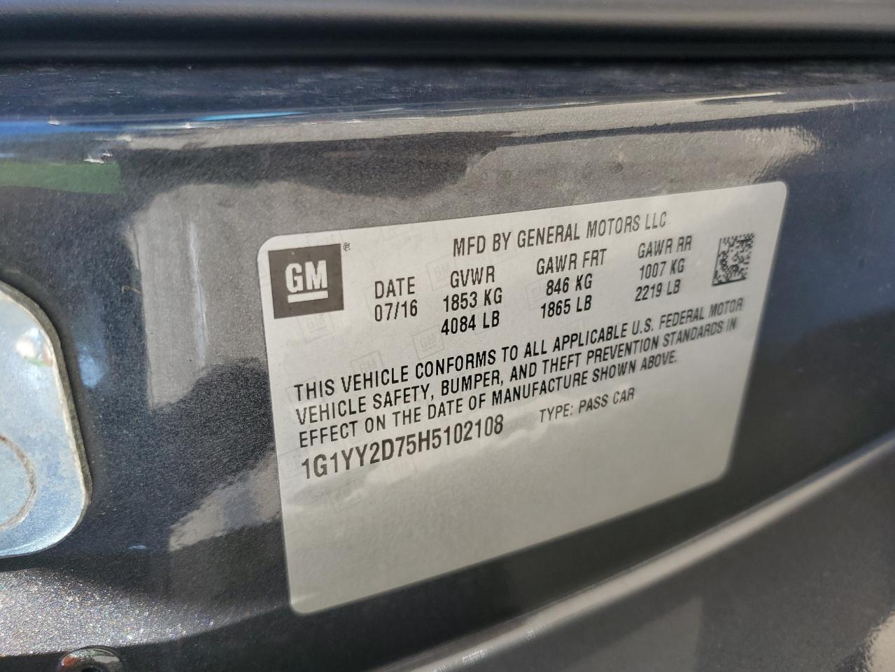 2017 Chevrolet Corvette Grand Sport 2Lt VIN: 1G1YY2D75H5102108 Lot: 87217625