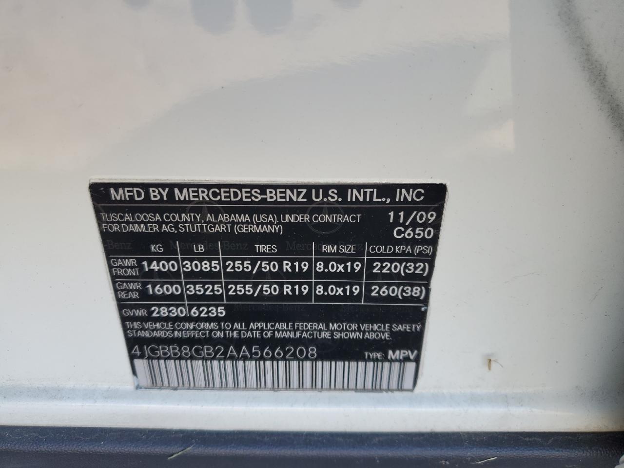 2010 Mercedes-Benz Ml 350 4Matic VIN: 4JGBB8GB2AA566208 Lot: 82738385