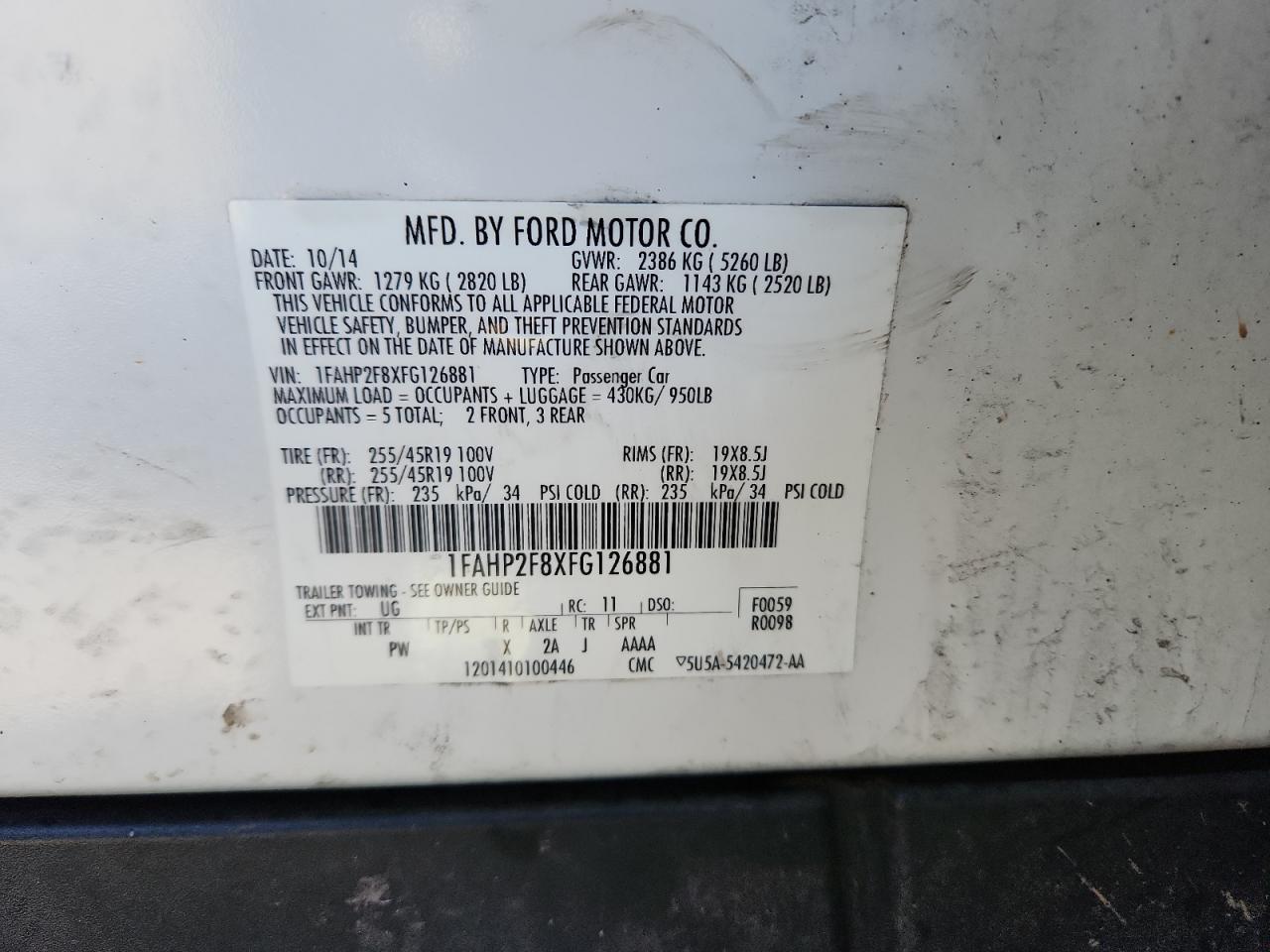 2015 Ford Taurus Limited VIN: 1FAHP2F8XFG126881 Lot: 87106915