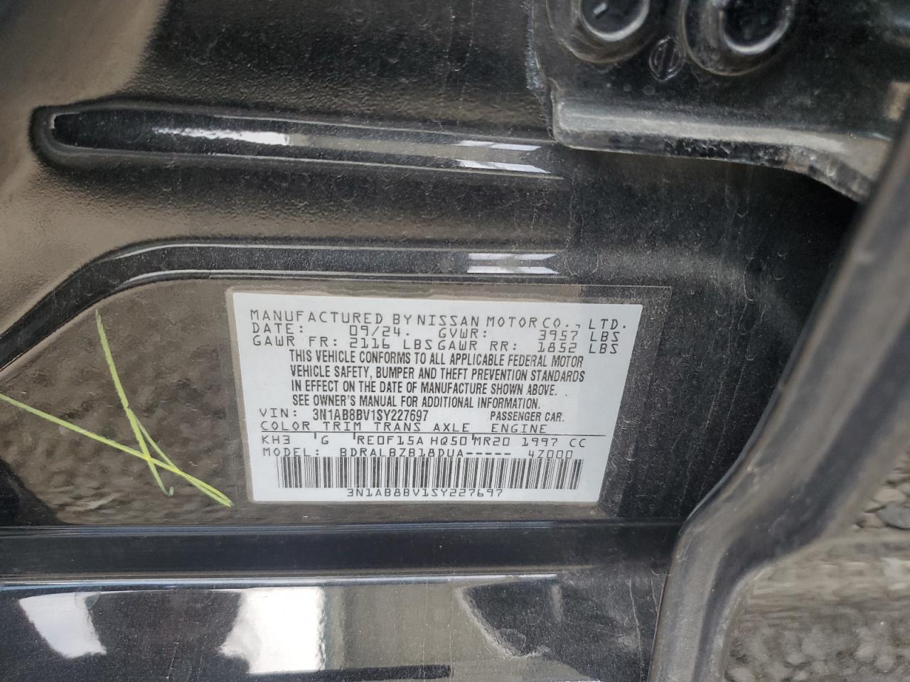 2025 Nissan Sentra S VIN: 3N1AB8BV1SY227697 Lot: 85914225