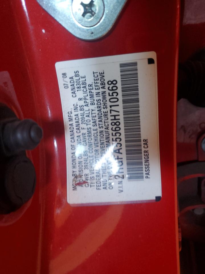 2008 Honda Civic Si VIN: 2HGFA55568H710568 Lot: 86899035