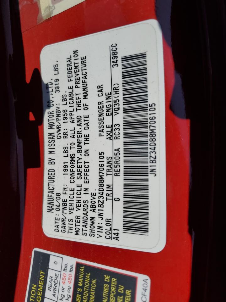 2008 Nissan 350Z Coupe VIN: JN1BZ34D88M706105 Lot: 84921765