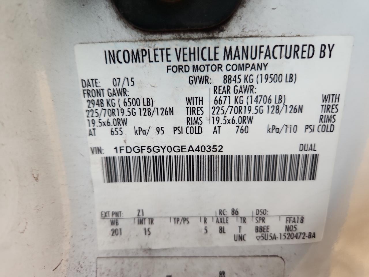 2016 Ford F550 Super - Bus VIN: 1FDGF5GY0GEA40352 Lot: 84639475