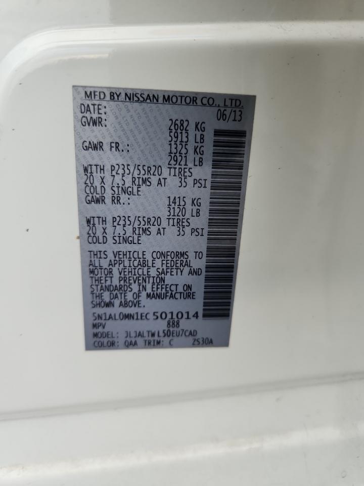 2014 Infiniti Qx60 VIN: 5N1AL0MN1EC501014 Lot: 84620105